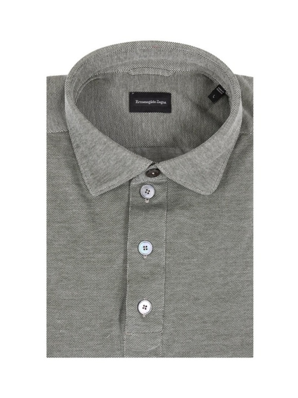 Ermenegildo Zegna Grey-Green Textured Polo - Large